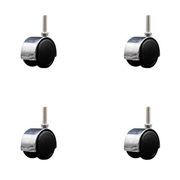 2'' Floor Safe Chrome Hooded Twin Wheel Caster 3/8 Threaded Stem, 4PK